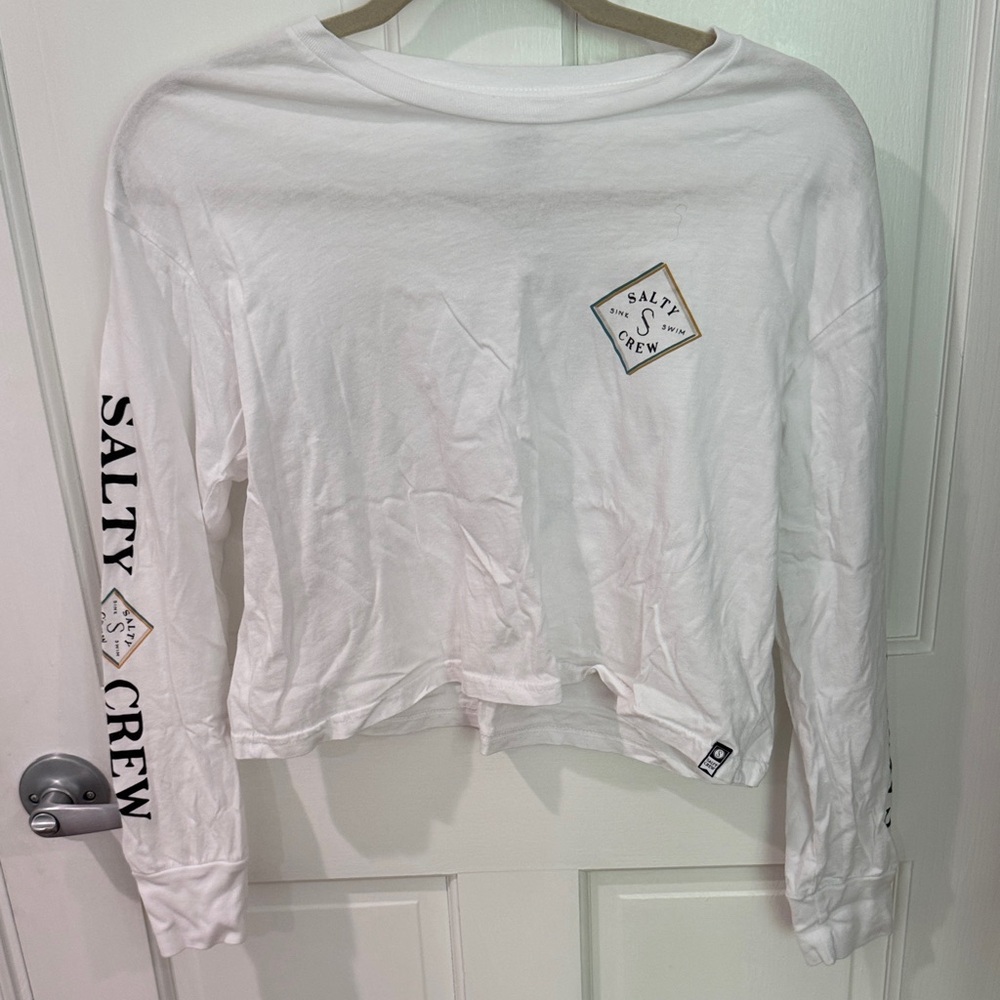 Salty Crew Women's White Long-Sleeve Cropped Logo Tee